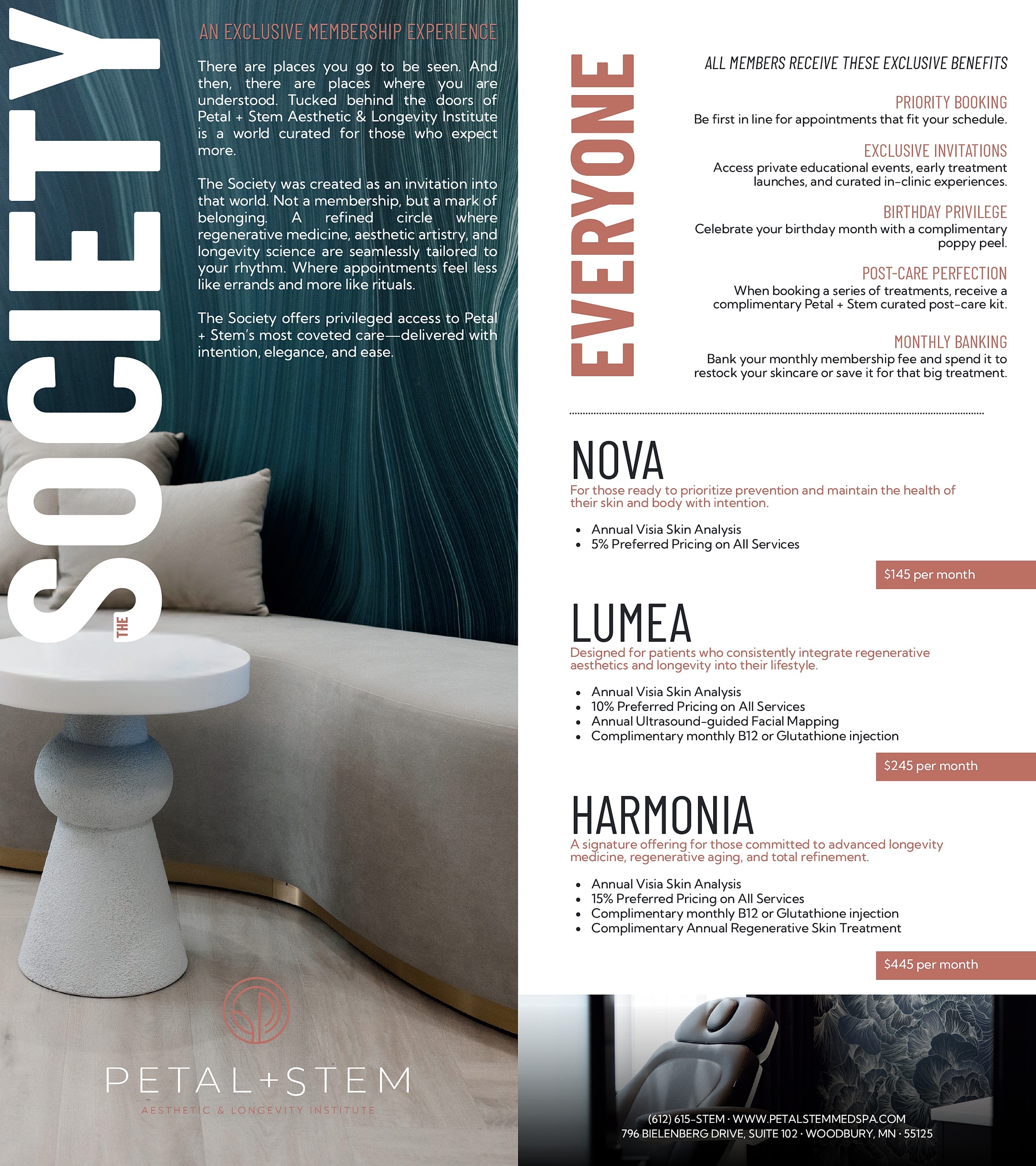 Membership options for aesthetic and longevity services.